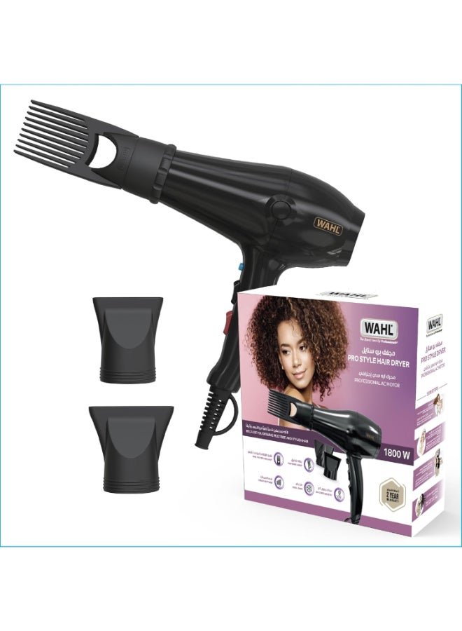 1800W Hair Dryer | Power Pik for Afro & Textured Hair | Fast Drying, Anti Frizz Dryer with Cool Shot | 3 Heat & 2 Speed Controls | Easy Clean Removable Filter | 3m Salon Length Cord | Black – 3026984 black