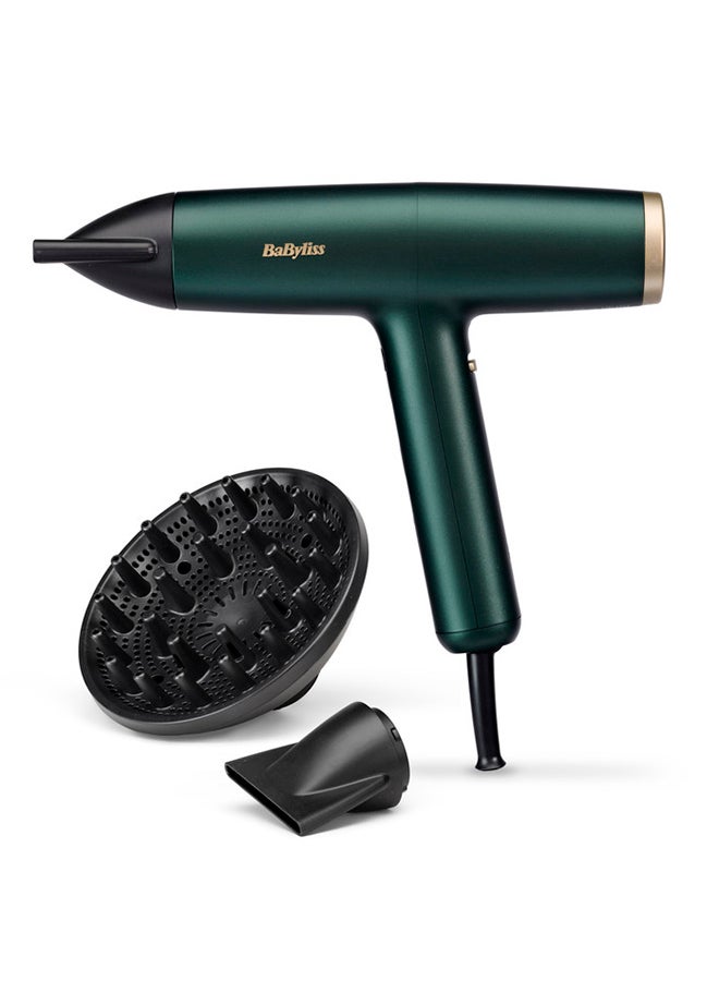 1600W Digital Hair Dryer with Ionic Technology, Includes Diffuser and 2 Concentrator Nozzles, Lightweight Design for Fast Drying and Frizz-Free Styling – D6555DSDE Dark Green