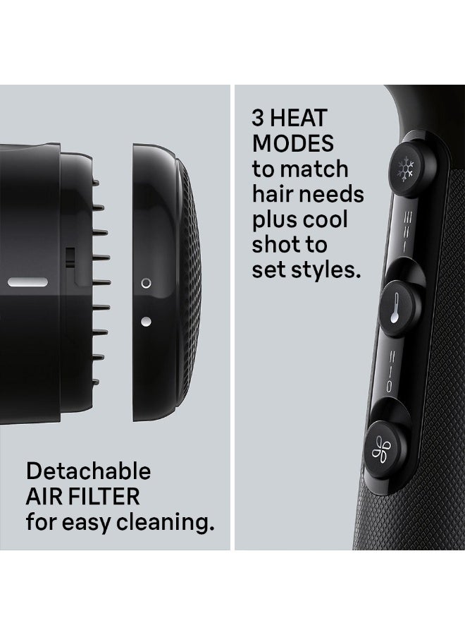 Hair Dryer 2000 W, 3 Temp and 2 Speed Settings, Concentrator Nozzle, Pivot Cord Guard, Cleaning Brush BRHD200SDE Black black - image 5
