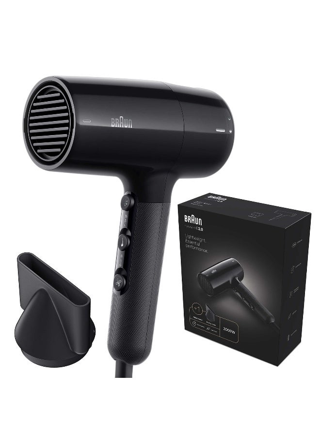 Hair Dryer 2000 W, 3 Temp and 2 Speed Settings, Concentrator Nozzle, Pivot Cord Guard, Cleaning Brush BRHD200SDE Black black