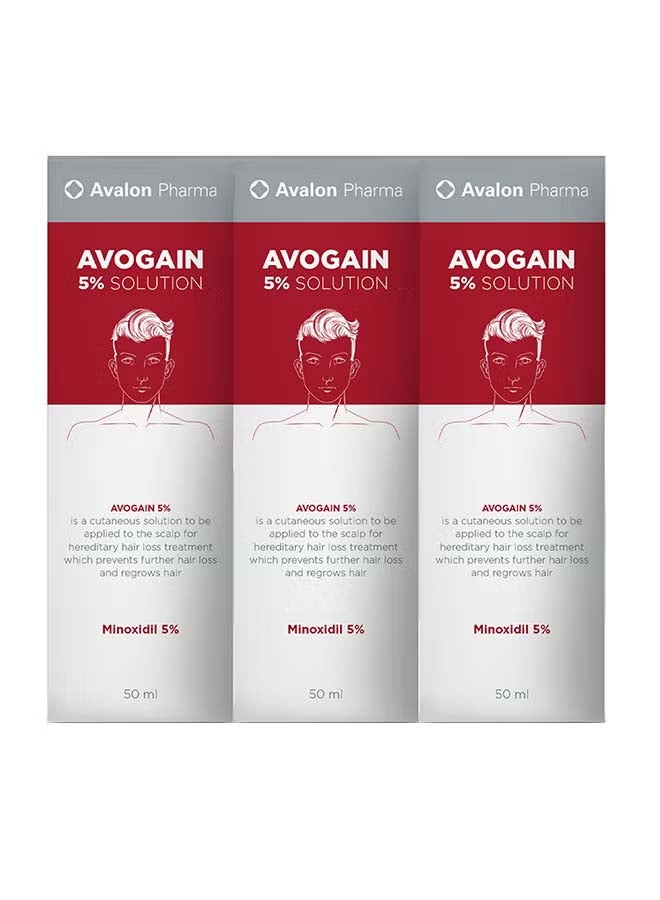 Avogain 5% Spray Solution 50 ml – Avalon Pharma Men’s Topical Hair Loss Treatment with Minoxidil for Alopecia & Hair-Regrowth - Pack of 3 150ml