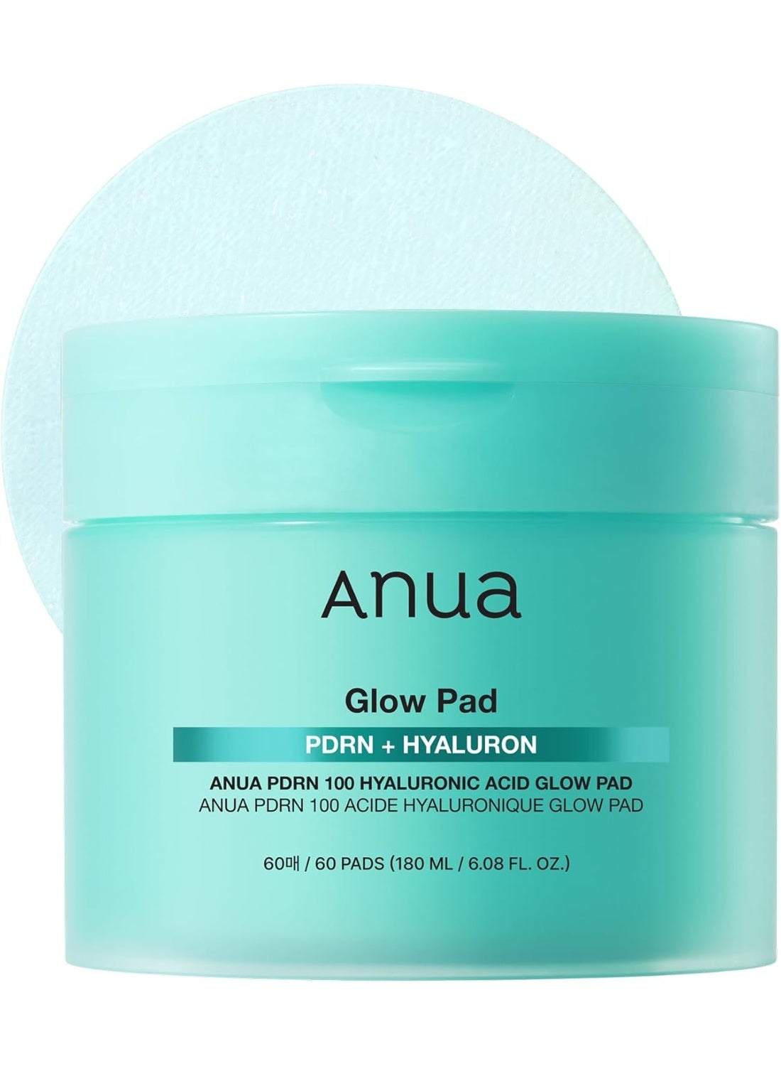 Anua PDRN 100 Hyaluronic Acid Glow Pad, Glow-Plumping Korean Face Care for Daily Skincare & Makeup Prep, Dual-Sided TonerPad for Radiant Skin & Deep Hydration (60 Pads) 180ml