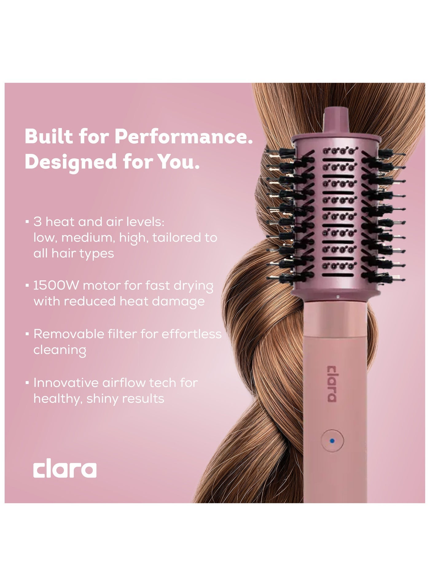 Clara Multi Styler for All Hair Types – 6-in-1 Styling Tool with Auto-Wrap Curlers, Blow Dryer, Round & Oval Brush – 1500W Ionic Hair Styler for Frizz-Free Waves & Salon Blowouts Pink - image 3