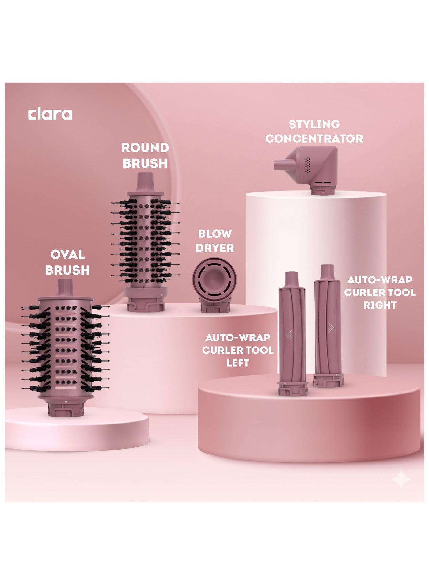 Clara Multi Styler for All Hair Types – 6-in-1 Styling Tool with Auto-Wrap Curlers, Blow Dryer, Round & Oval Brush – 1500W Ionic Hair Styler for Frizz-Free Waves & Salon Blowouts Pink - image 5
