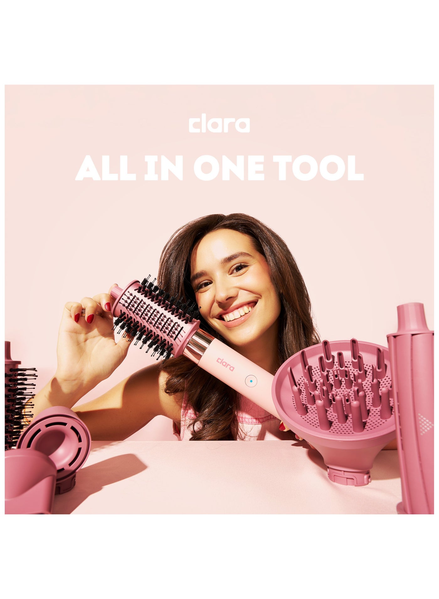 Clara Multi Styler for All Hair Types – 6-in-1 Styling Tool with Auto-Wrap Curlers, Blow Dryer, Round & Oval Brush – 1500W Ionic Hair Styler for Frizz-Free Waves & Salon Blowouts Pink - image 8