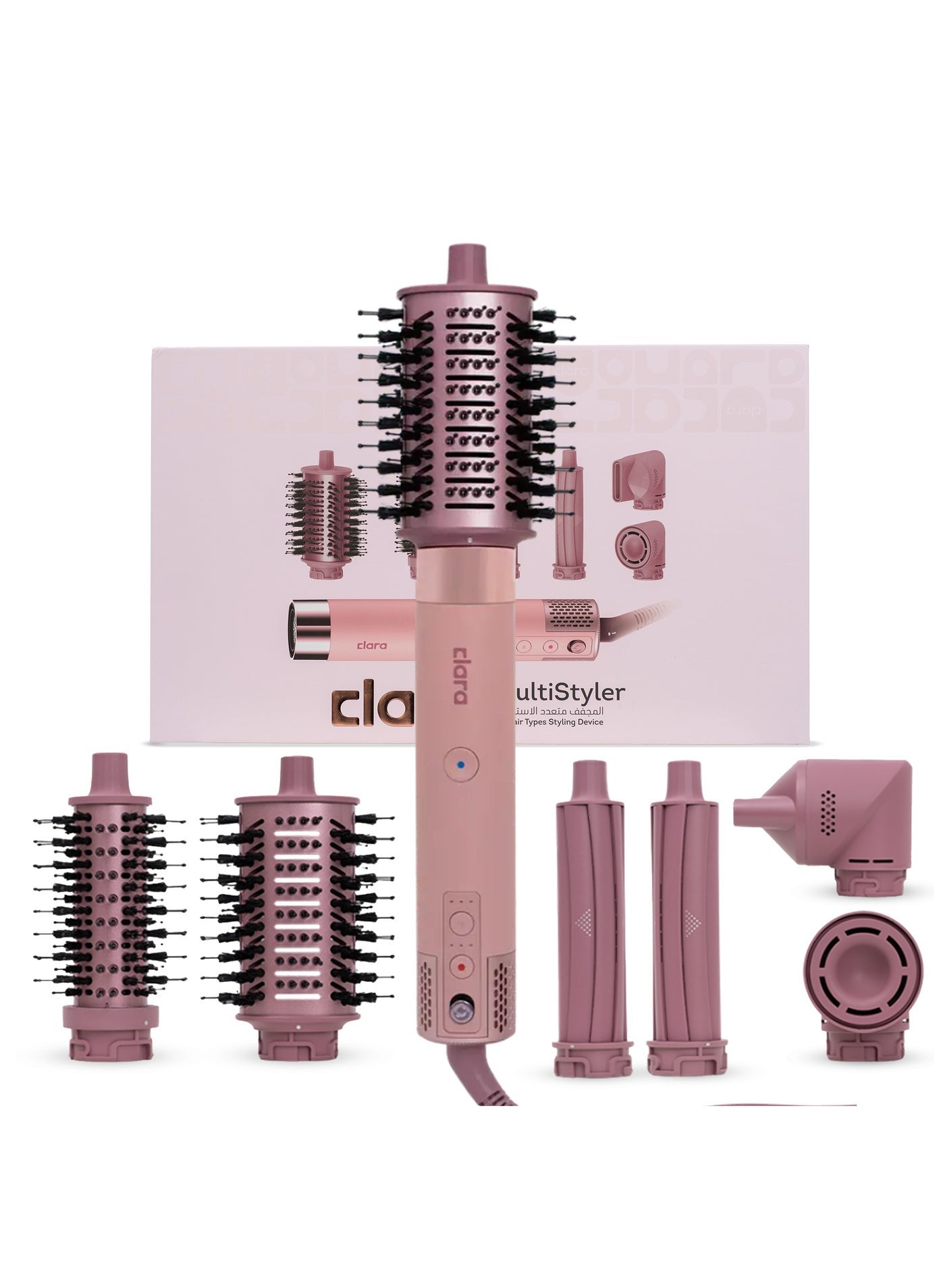Clara Multi Styler for All Hair Types – 6-in-1 Styling Tool with Auto-Wrap Curlers, Blow Dryer, Round & Oval Brush – 1500W Ionic Hair Styler for Frizz-Free Waves & Salon Blowouts Pink