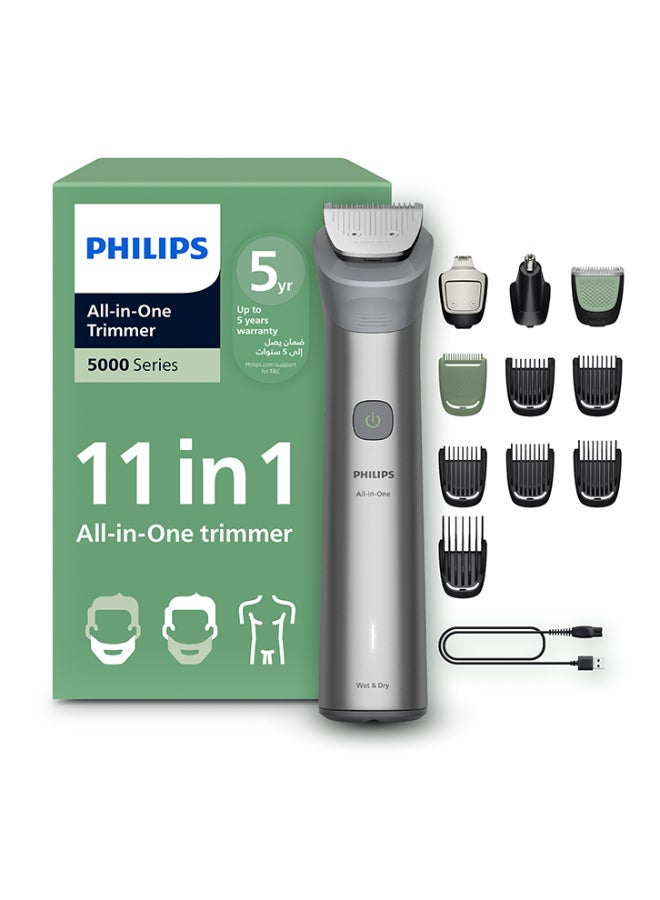 All-in-One Trimmer MG5932/15 | 11-in-1 Face, Hair & Body Grooming | Self-Sharpening Blades | 120min Cordless | Showerproof | USB-A Charging | Pouch Included Light Grey