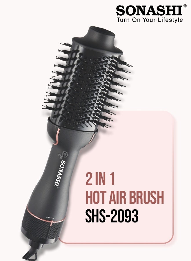 2-in-1 Hot Air Brush with Ceramic Oval Barrel | 2 Speed & 2 Heat Settings | Cool Tip & 360° Swivel Cord | Adds Volume, Smooths Frizz & Styles with 1200W DC Motor | SHS-2093 Black