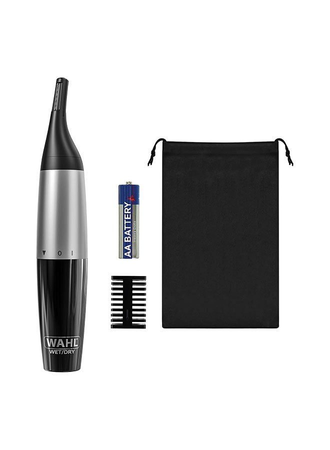 Wahl Precision Ear, Nose & Eyebrow Trimmer, Fully Washable Personal Grooming Kit with Dual-Blade Precision Cutter for Nose, Ear & Facial Hair, Compact Cordless Groomer for Men & Women - 5560 – 3917 Black and Silver