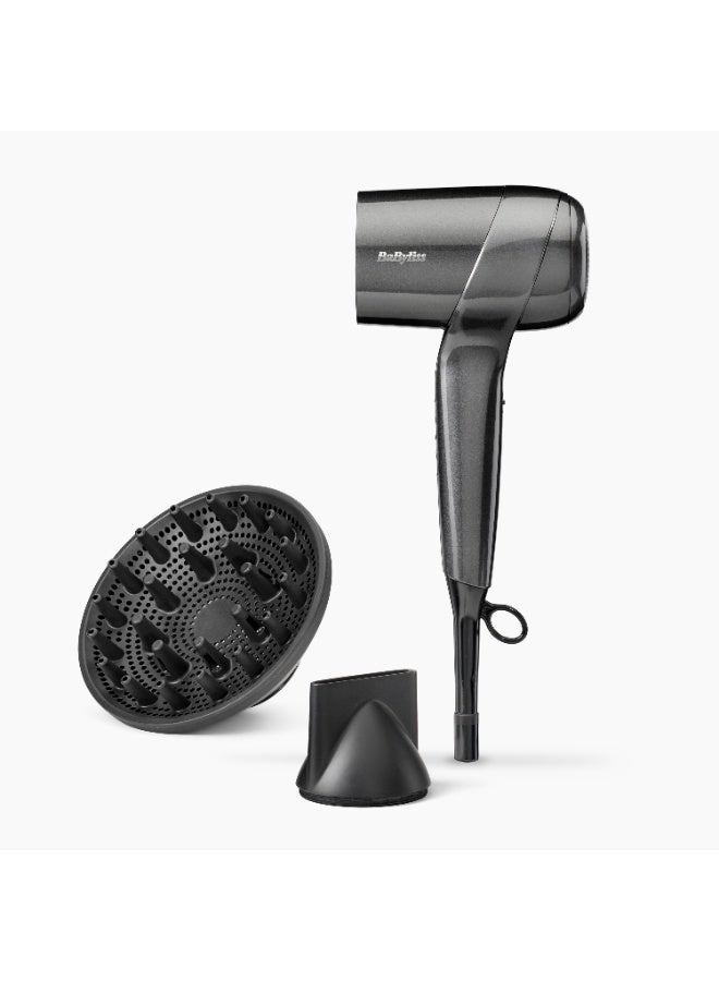 Titanium Shine Hair Dryer with Diffuser, Powerful Compact Ionic Hair Dryer for Fast Drying, 1600W Digital Motor, 3 Heat 3 Speed Settings, Cold Shot, D6200DSDE Silver