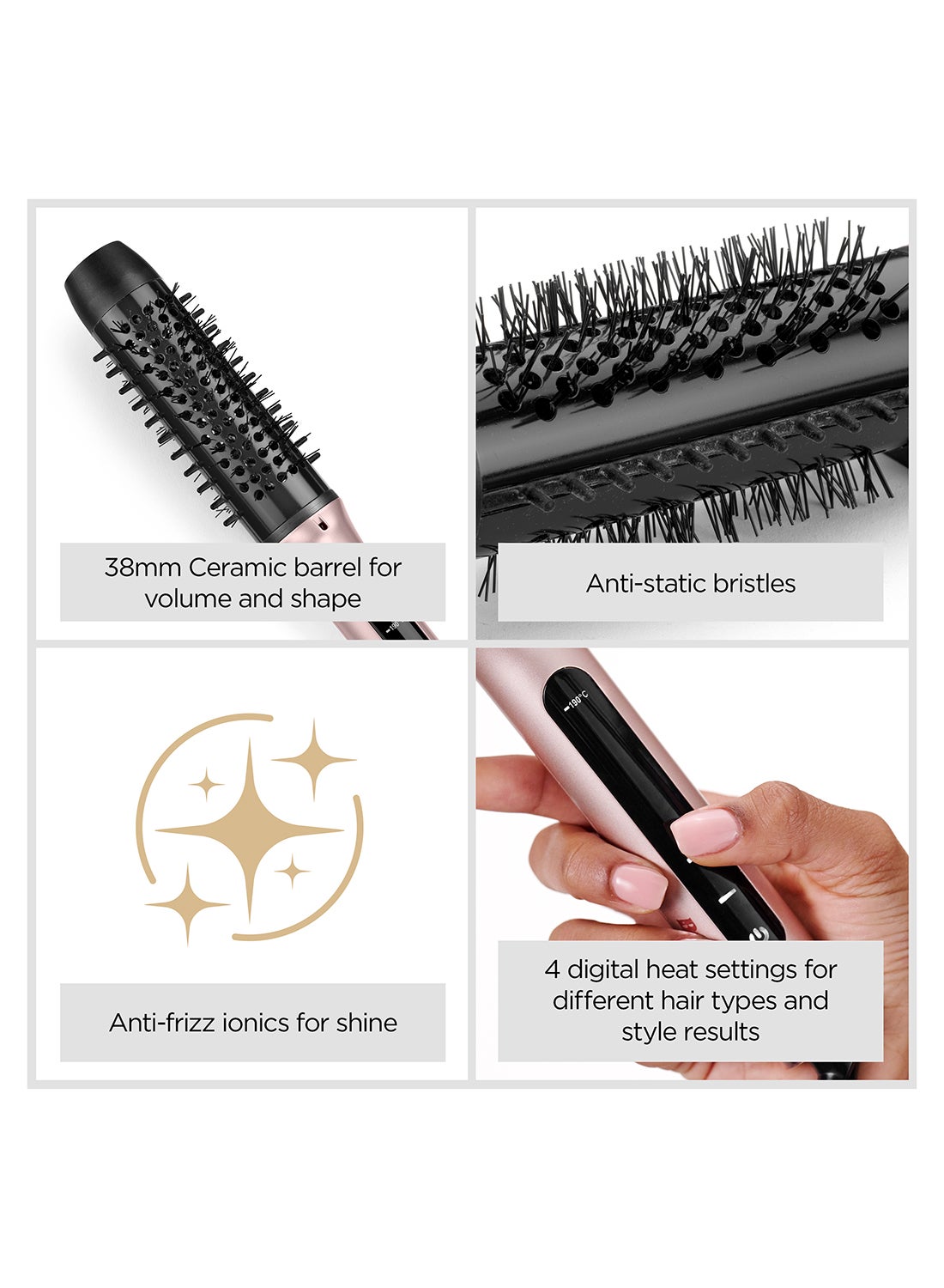 Hot Air Brush Volume Boost Thermal Styling Tool, 38mm Heated Round Brush with Curl Function, Ionic Frizz Control, 4 Temperature Settings, Multi-Voltage, (HSB200SDE) Pink/Black - image 3