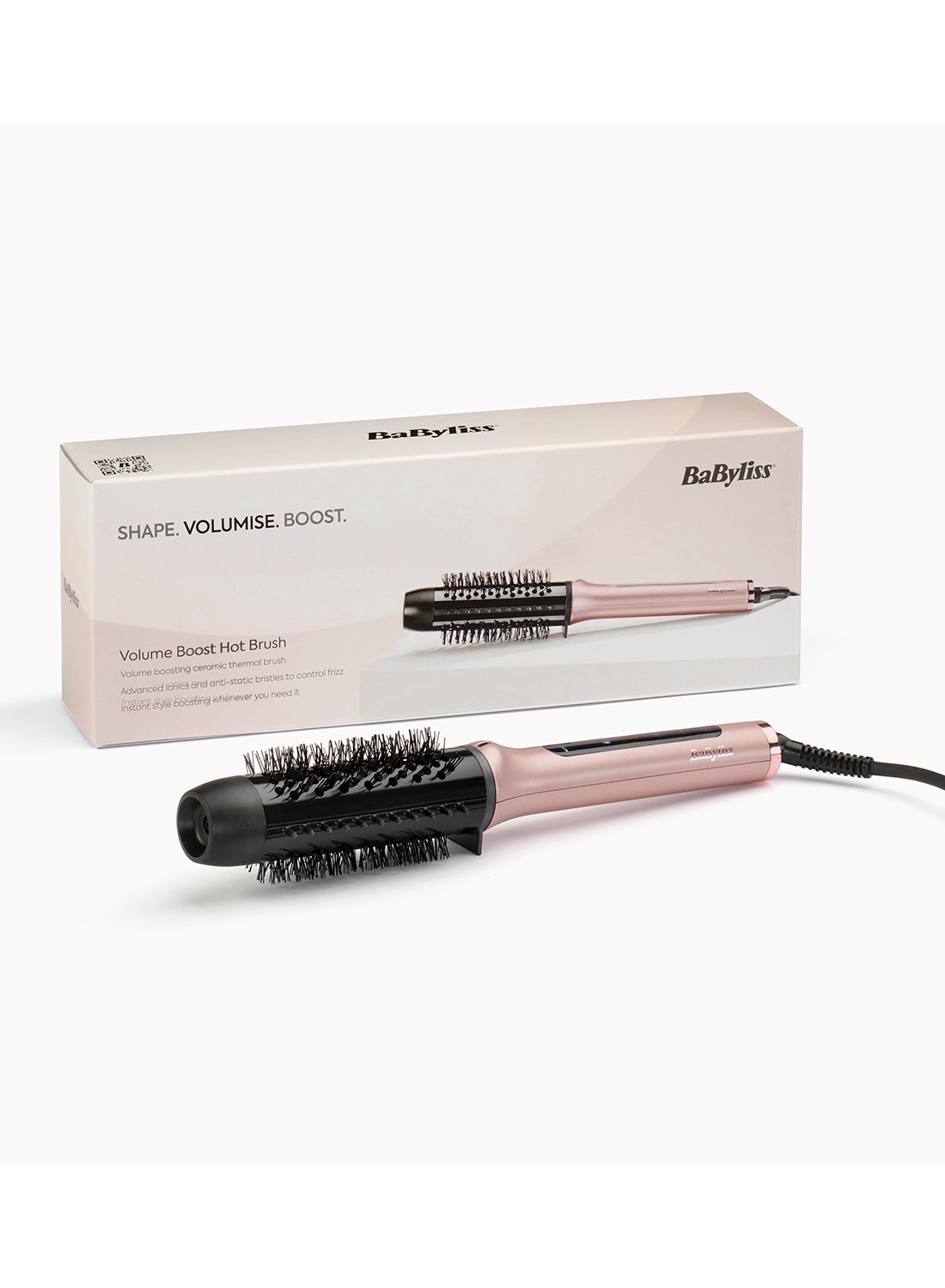 Hot Air Brush Volume Boost Thermal Styling Tool, 38mm Heated Round Brush with Curl Function, Ionic Frizz Control, 4 Temperature Settings, Multi-Voltage, (HSB200SDE) Pink/Black