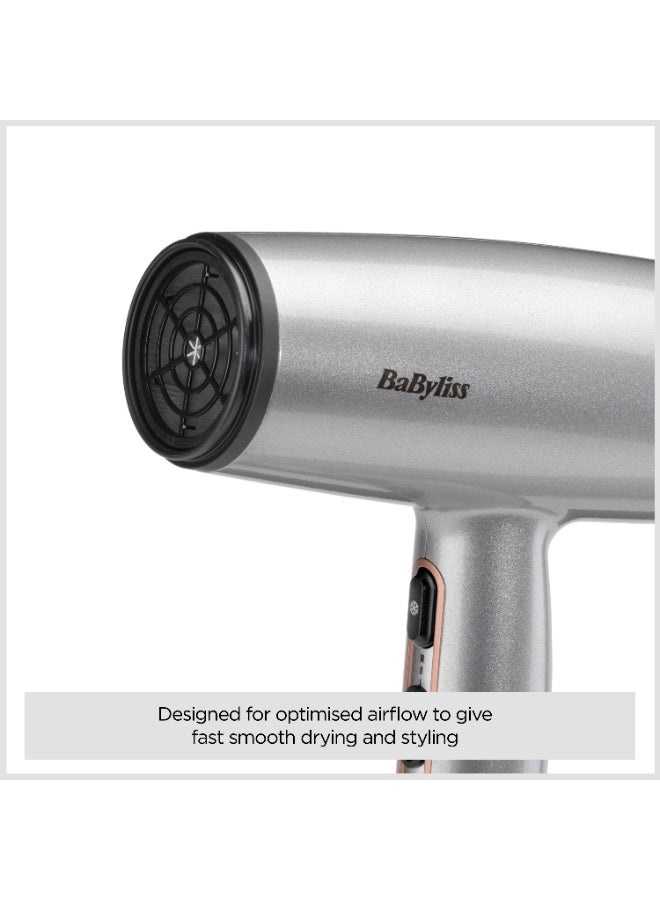 Cosmos Lightweight Hair Dryer with Diffuser, 2000W Powerful Compact Ionic Hair Dryer, 3 Heat 2 Speed Settings, Cold Shot, Ceramic Technology, (D580DSDE) Gray - image 4
