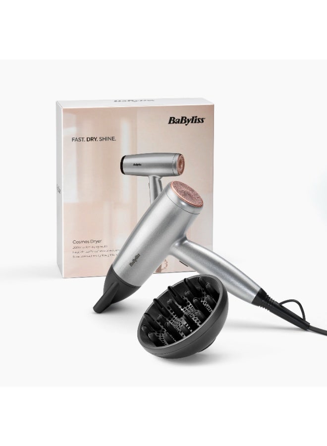 Cosmos Lightweight Hair Dryer with Diffuser, 2000W Powerful Compact Ionic Hair Dryer, 3 Heat 2 Speed Settings, Cold Shot, Ceramic Technology, (D580DSDE) Gray - image 6