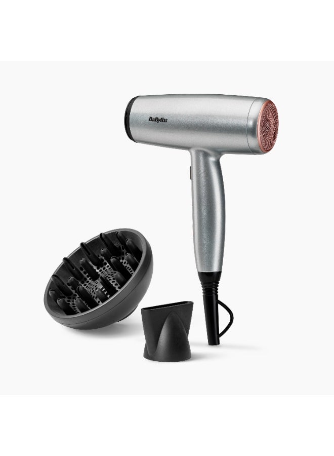 Cosmos Lightweight Hair Dryer with Diffuser, 2000W Powerful Compact Ionic Hair Dryer, 3 Heat 2 Speed Settings, Cold Shot, Ceramic Technology, (D580DSDE) Gray