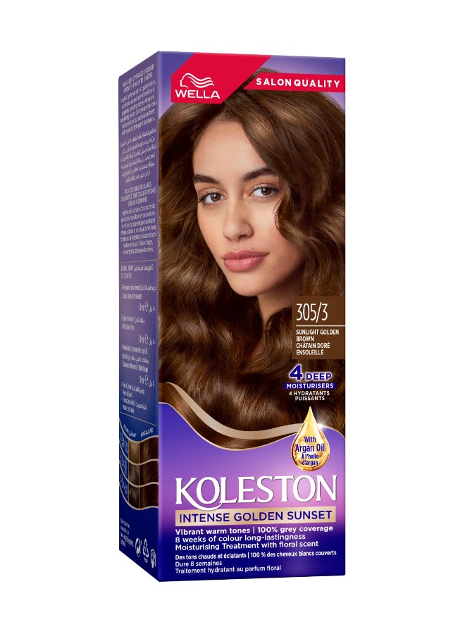 Koleston Intense – Long-Lasting, Vibrant Hair Color with 100% Grey Coverage and Argan Oil – 305/3 Sunlight Golden Brown 110ml