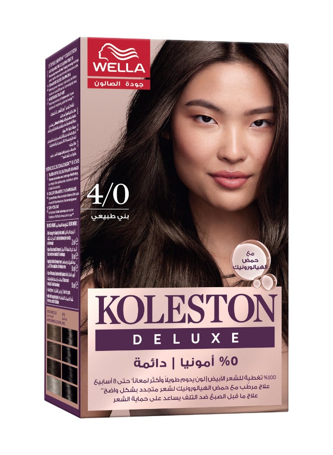 Koleston Deluxe - 0% Ammonia, 100% Grey Coverage, with Hyaluronic Acid, Up to 8 weeks long-lasting & shinier* color – 4/0 Natural Brown Packaging may vary 4 Natural Brown 152ml
