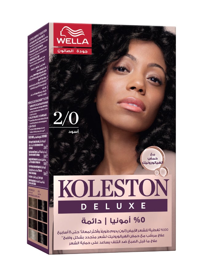 Koleston Deluxe - 0% Ammonia, 100% Grey Coverage, with Hyaluronic Acid, Up to 8 weeks long-lasting & shinier* color – 2/0 Black Packaging may vary 2 Black 152ml