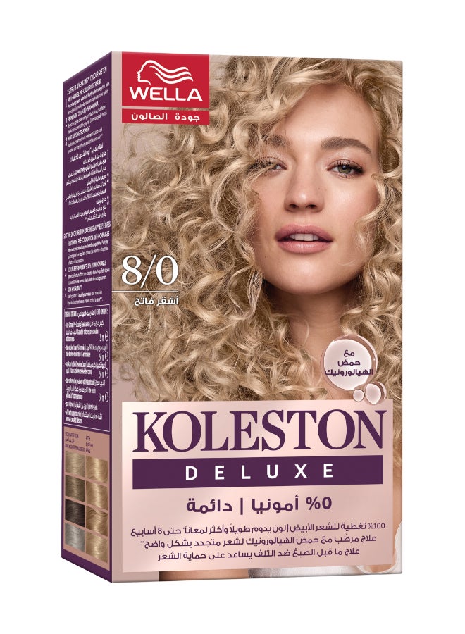 Koleston Deluxe - 0% Ammonia, 100% Grey Coverage, with Hyaluronic Acid, Up to 8 weeks long-lasting & shinier* color – 8/0 Blonde Packaging may vary 8 Blonde 152ml