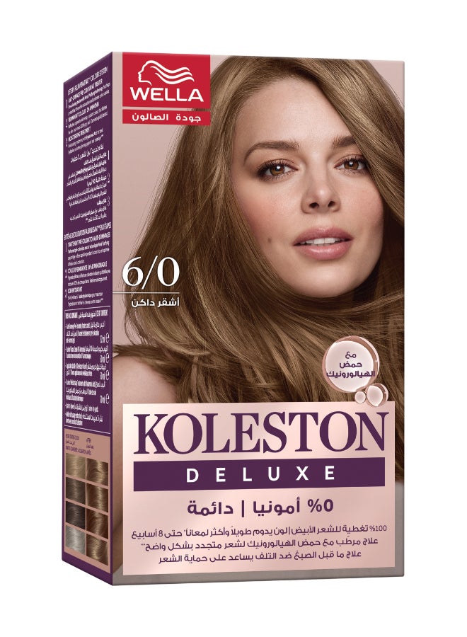 Koleston Deluxe - 0% Ammonia, 100% Grey Coverage, with Hyaluronic Acid, Up to 8 weeks long-lasting & shinier* color – 6/0 Dark Blonde Packaging may vary 6 Dark Blonde 152ml