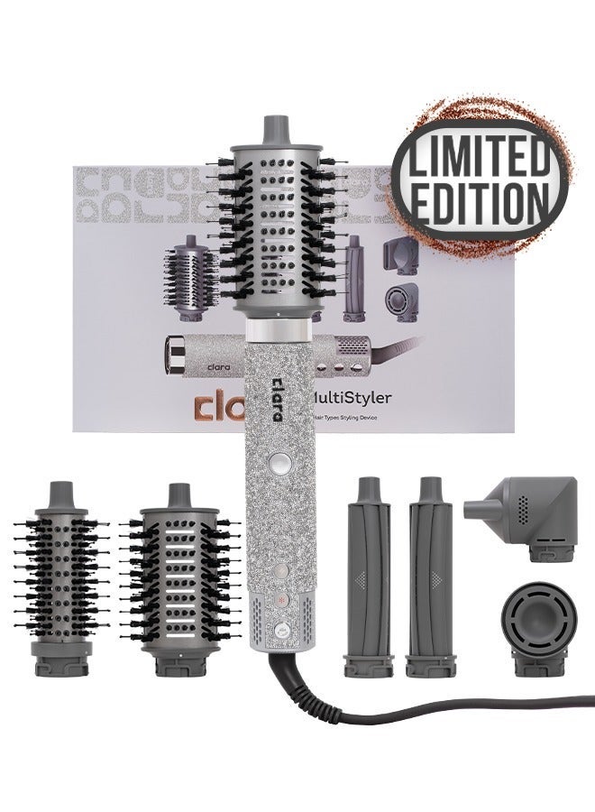 Multi Styler for All Hair Types 6-in-1 Styling Tool with Auto-Wrap Curlers, Blow Dryer, Round & Oval Brush ? 1500W Ionic Hair Styler for Frizz-Free Waves & Salon Blowouts Diamond Silver