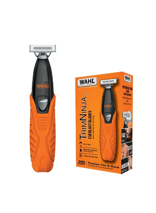 WAHL Trim Ninja Everlast Cordless Trimmer – Face Safe Wet & Dry Beard Trimmer for Men,Stainless Steel Everlast Blades,60-Min Cordless Runtime,Precision Double-Side Head, 4 Length Guide Combs - 3031009 Bright Orange with Black