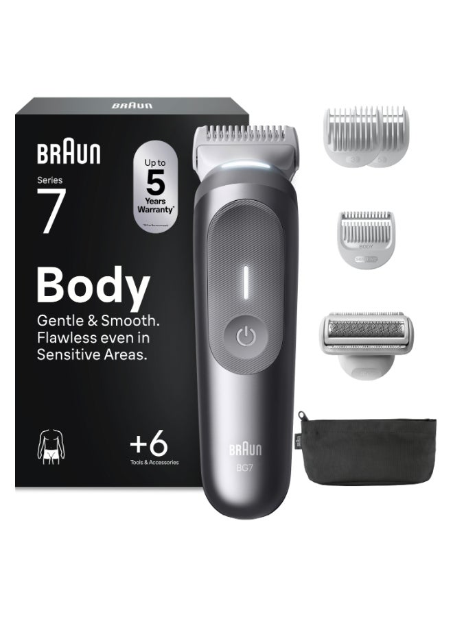 Body Groomer Series 7, +6 Grooming Tools, Trim & Shave Hair, BG7550 Grey