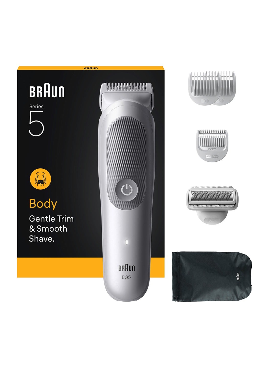Body Groomer Series 5, +6 Grooming Tools, Trim & Shave Hair, BG5550 Light Grey