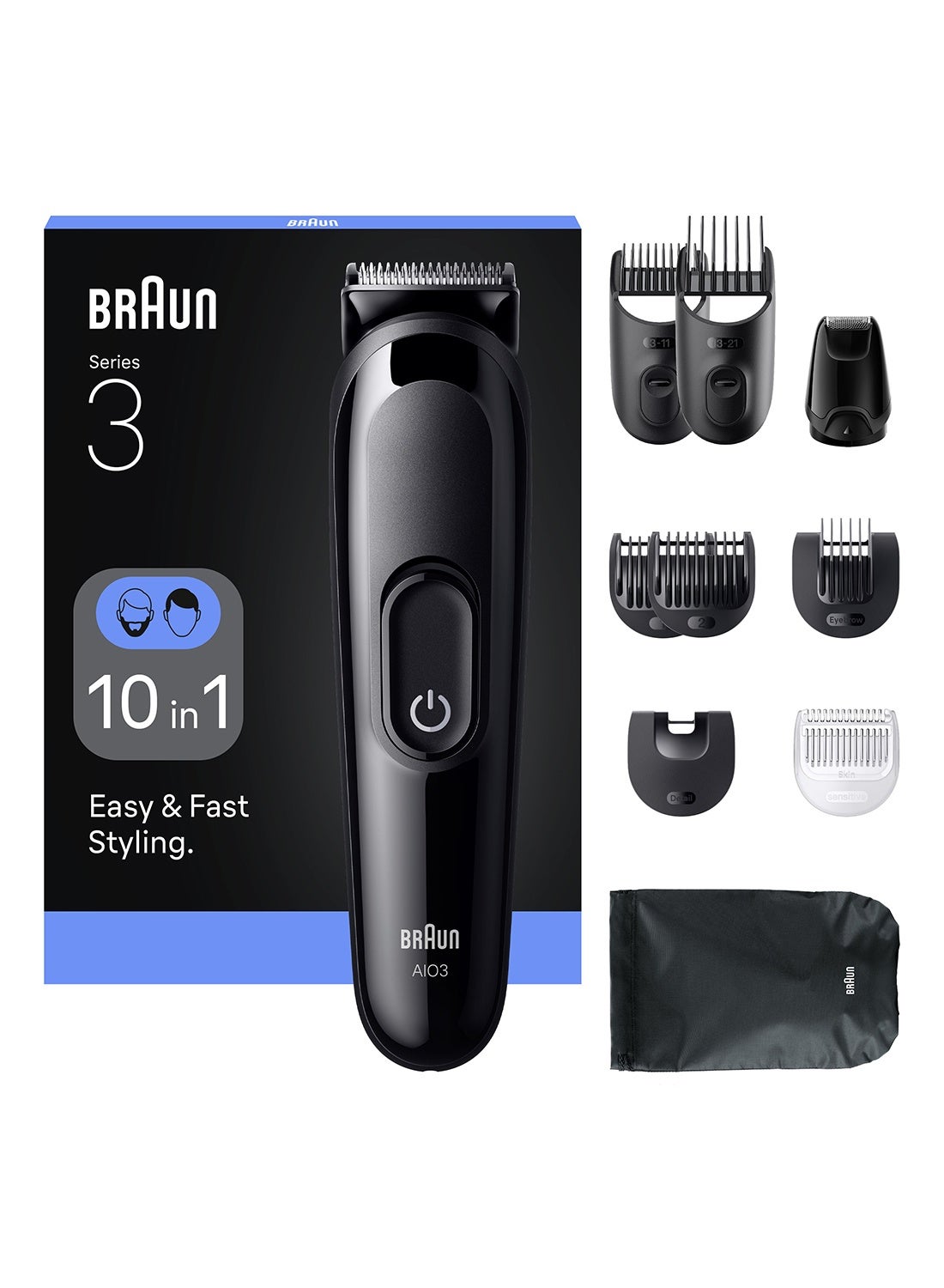 Braun All-in-One Series 3, 10in1 Grooming Kit, Ultra Sharp Blade, 14 Lengths, AIO3560 Black