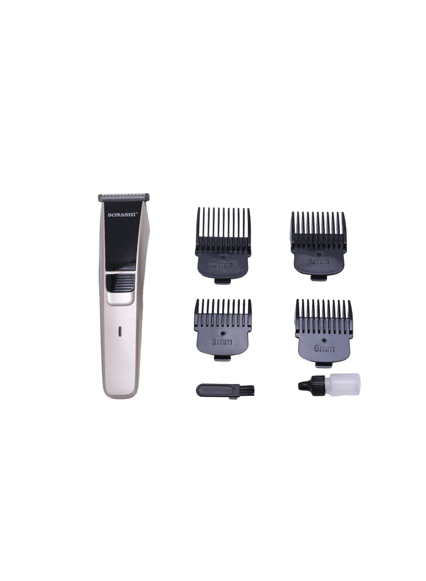 Rechargeable Cordless Hair Clipper | Fine Cutting Blades | 50 Minutes Runtime | USB Charging (5V~1A) | Includes 4 Blade Combs (12mm, 9mm, 6mm, 3mm), Cleaning Brush, Oil & USB Cable | SHC-1051 Gold/Black