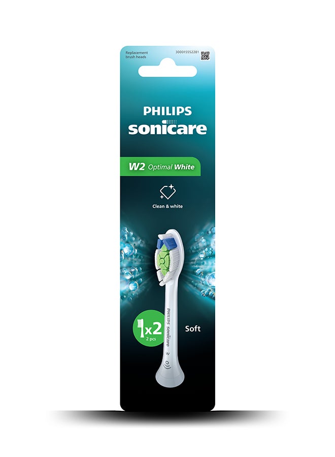 Philips Sonicare W2 Optimal White sonic toothbrush heads, Medium Soft. Includes 2 Brush Heads, white colour. white 30 Gram