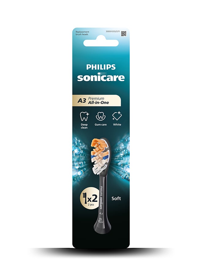 Philips Sonicare A3 All in One sonic toothbrush heads, Soft. Includes 2 Brush Heads, black colour. black 29 Gram