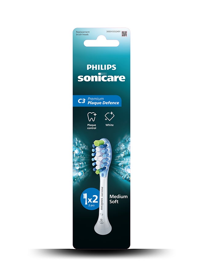 Philips Sonicare C3 Premium Plaque sonic toothbrush heads, Medium Soft. Includes 2 Brush Heads, white colour. white 29 Gram