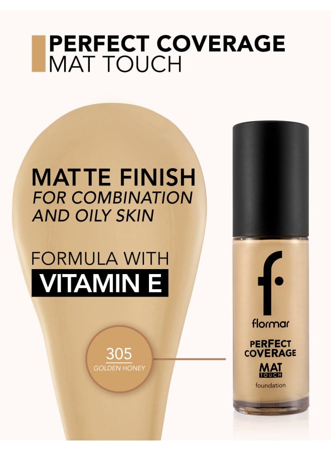 Perfect Coverage Mat Touch Foundation – 305 Golden Honey – Matte Finish Foundation, Shine Control, High Coverage Look, Smooth Skin Appearance 305-GOLDEN HNEY NP - image 7