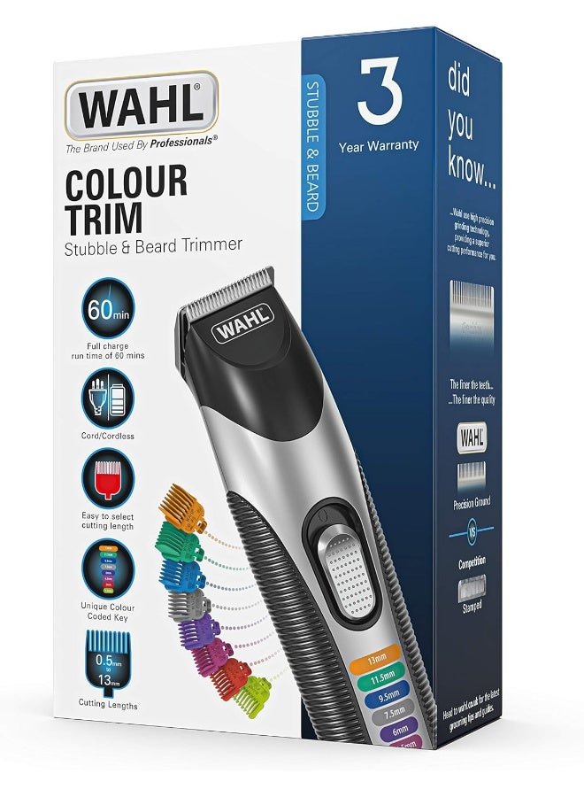 Colour Trim Stubble & Beard Trimmer, Cord/Cordless, 8 Colour-Coded Combs, Precision Ground Blades, 60-Min Runtime, Smooth Cut Comfort Tips – 9891-117 Silver & Black - image 6