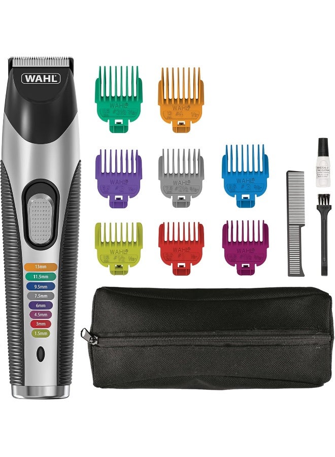 Colour Trim Stubble & Beard Trimmer, Cord/Cordless, 8 Colour-Coded Combs, Precision Ground Blades, 60-Min Runtime, Smooth Cut Comfort Tips – 9891-117 Silver & Black