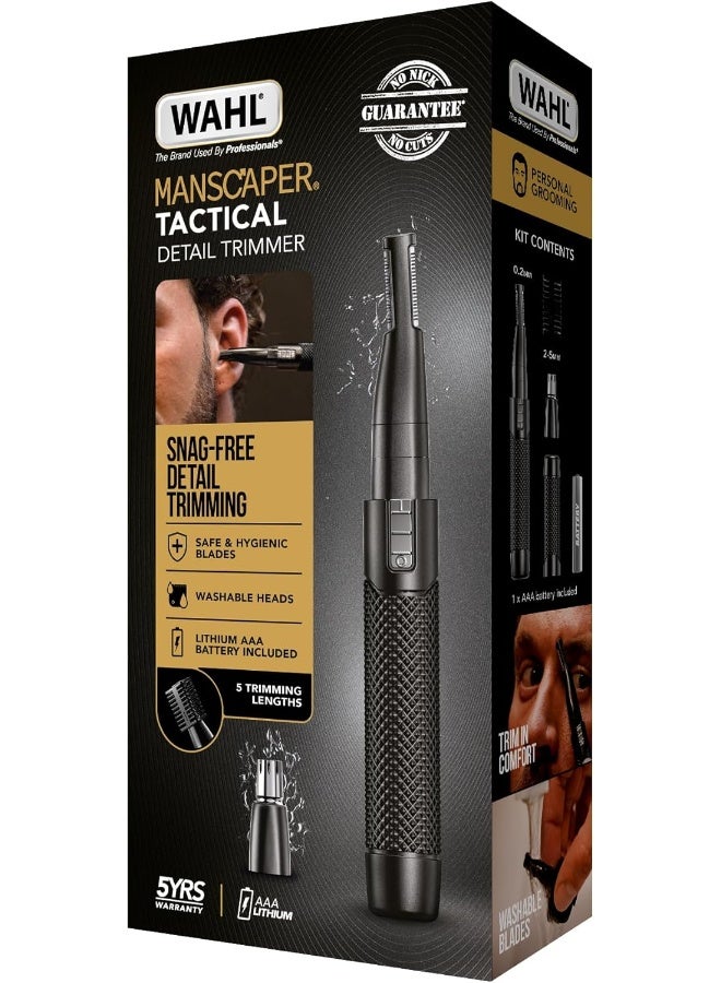 Manscaper Tactical Pen Trimmer - Precision Nose, Ear & Eyebrow Grooming Tool with DualTech Blades, Interchangeable Heads & Rinseable Detailer – Battery Powered All-Metal Body - 3026740 Balck - image 7