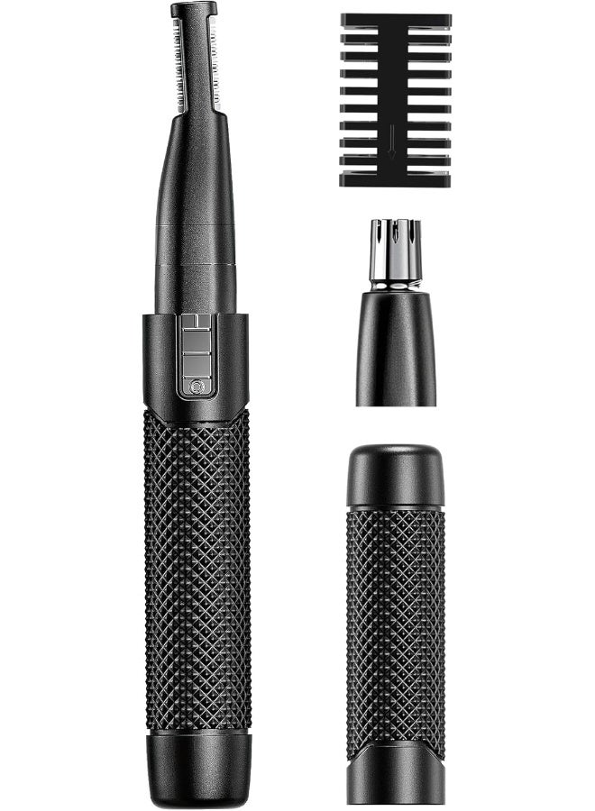 Manscaper Tactical Pen Trimmer - Precision Nose, Ear & Eyebrow Grooming Tool with DualTech Blades, Interchangeable Heads & Rinseable Detailer – Battery Powered All-Metal Body - 3026740 Balck