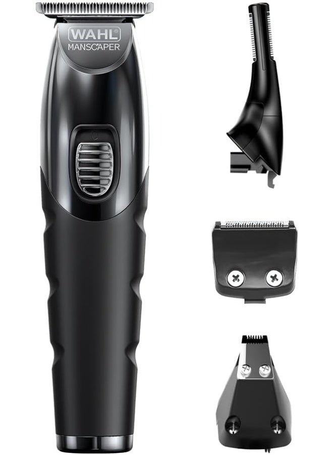 Manscaper Toolbox, Full Body & Beard Trimmer, 4 Detachable Heads, Safe-Touch Blade Heads, Easy Clean Washable Blades, Multi-Length Trimming, Nose & Ear Trimmer, Rechargeable, Black - 3027453 Balck