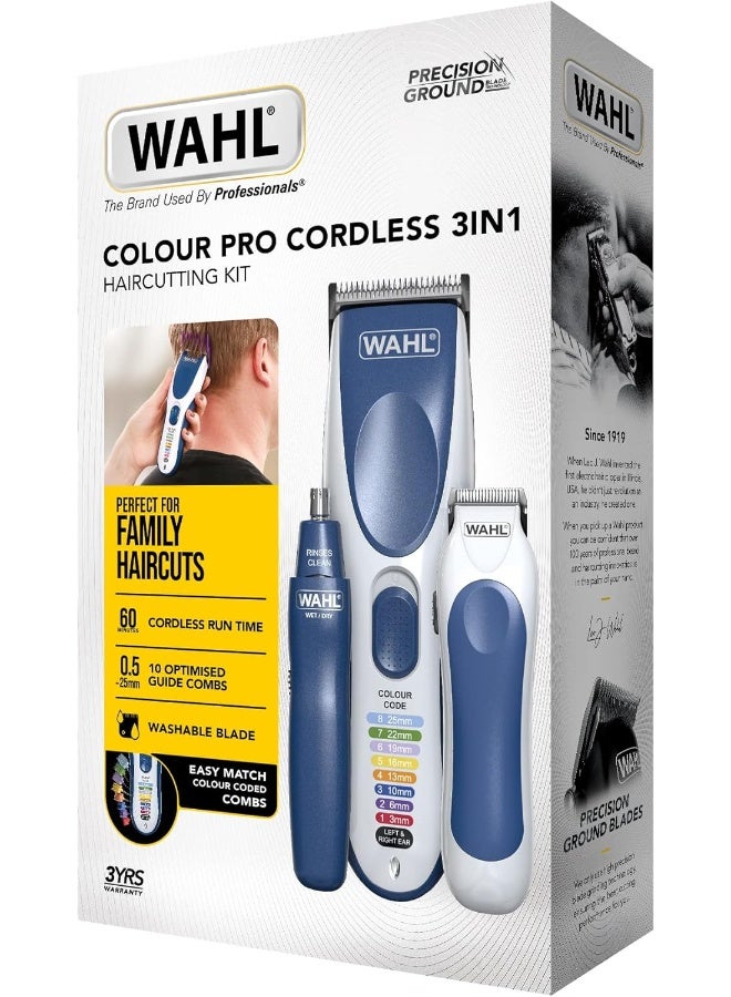 Colour Pro Cordless 3 in 1, Hair Clippers for Men, Family Haircutting Kit, Head Shaver, Men's Hair Clippers with Beard Trimmer, Nose Trimmer, Personal Trimmers, Grooming Kit - 3025266 Blue & White - image 6