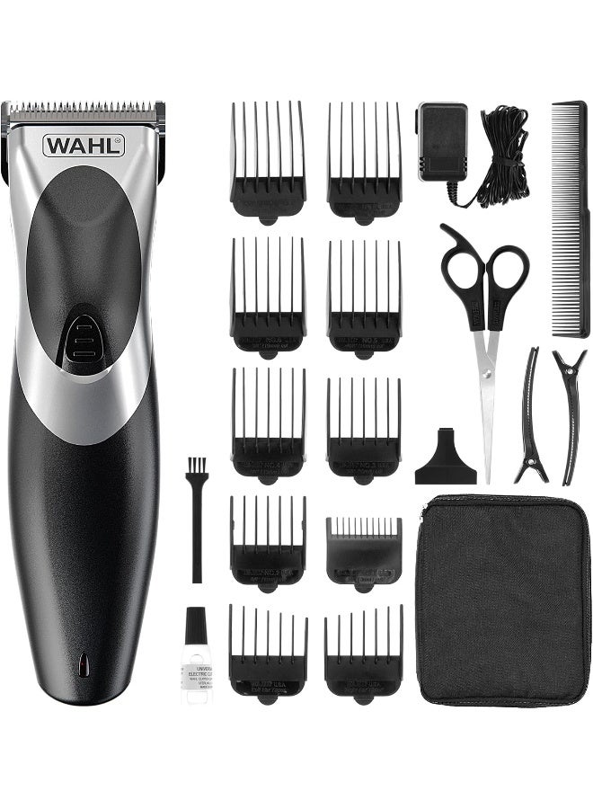 Clip 'N Rinse Cord/Cordless Hair Clipper for Men, Rechargeable Hair Trimmer, Washable Head Shaver & Grooming Kit, Home Hair Cutting Set - 9639-017 Silver & Black