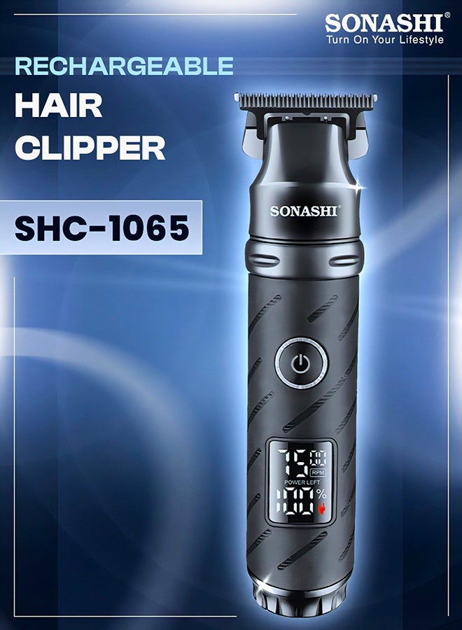 Professional T-Blade Hair & Beard Trimmer, Ceramic S/S Blade, Digital LCD, 2000mAh Lithium Battery, 4 Hours Use, USB Type-C Charging, 3 Comb Attachments SHC-1065 Black black