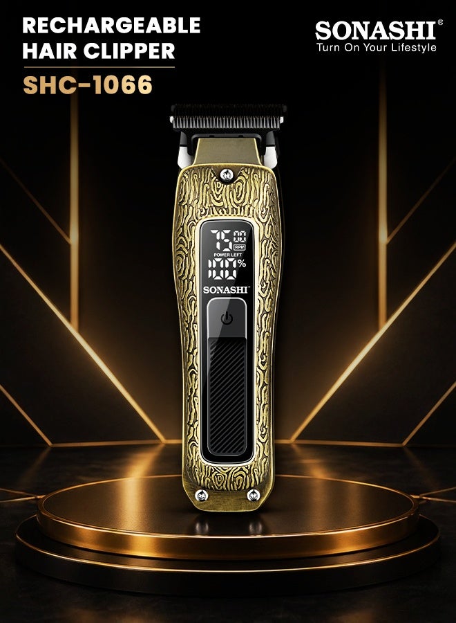 Cordless Hair Trimmer for Men T-Blade, Metal Body, LCD Display, 3000mAh Battery, 4H Runtime, Type-C Charging, Travel Lock, 5 Comb Attachments SHC-1066 Gold gold