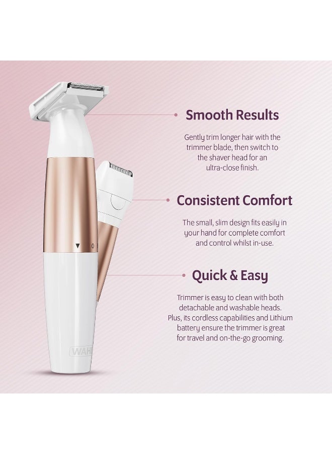 Ladies Trim And Shave Bikini Trimmer, Cordless Battery Powered Bikini Trimmer For Women, 2-In-1 Personal Groomer With Trimmer And Shaver Heads, Washable Blades, Compact Travel Design - 3028668 Off White - image 3