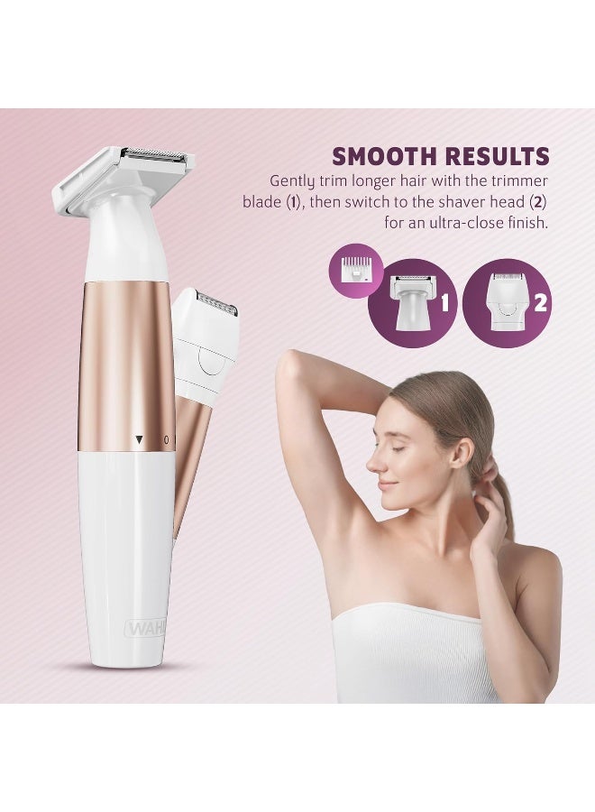 Ladies Trim And Shave Bikini Trimmer, Cordless Battery Powered Bikini Trimmer For Women, 2-In-1 Personal Groomer With Trimmer And Shaver Heads, Washable Blades, Compact Travel Design - 3028668 Off White - image 4