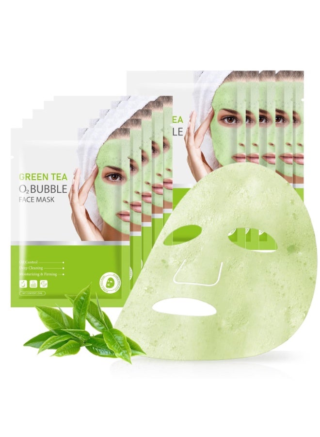 10 Pack Green Tea O2 Bubble Face Masks Sheet, Bubble Facial Mask, Foaming Face Mask, Purifying Facial Mask for Acne and Pores, Moisturizing Spa Face Masks Skincare, Brightening Beauty Masks