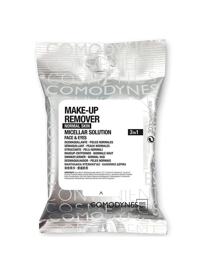 COMODYNES Makeup Remover Wipes Normal Skin 20 Units - Micellar Water - Helps Leave The Skin Of The Face Clean