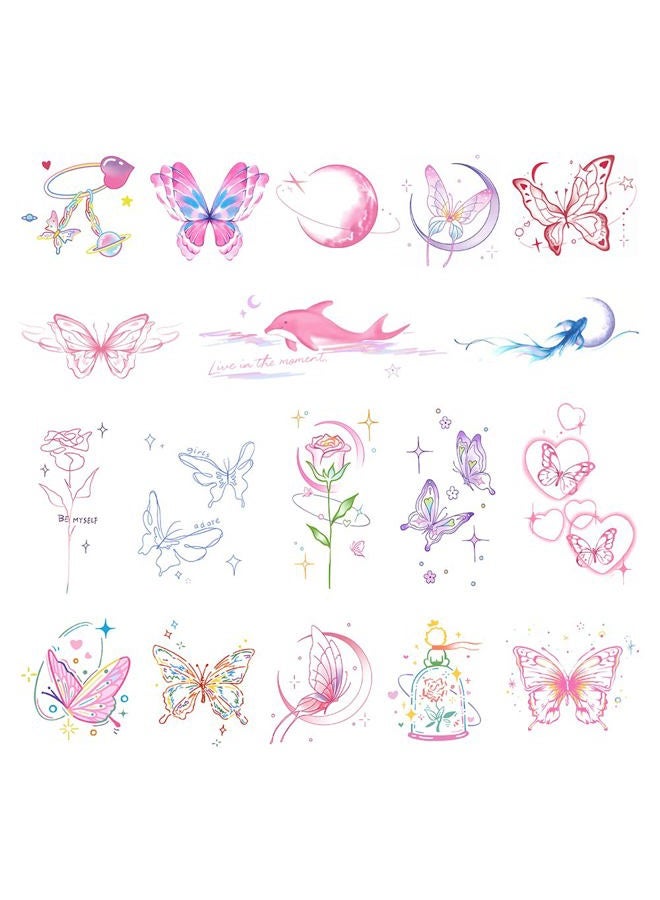 21 Sheets Butterfly Temporary Tattoo, Realistic Multi-colored Waterproof Fake Tattoos Stickers for Women Festival Halloween