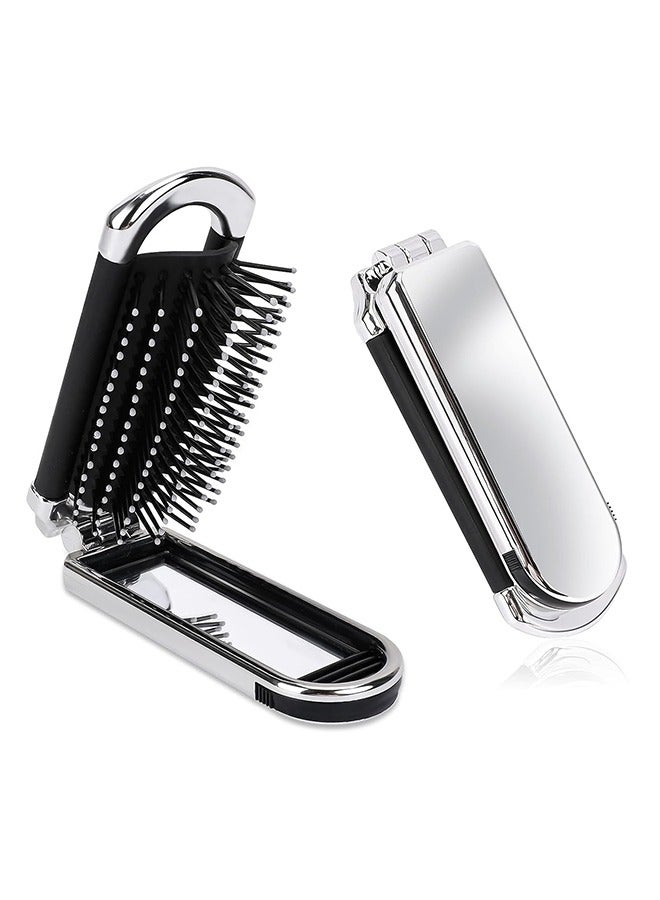 Foldable Hair Comb with Mirror, Travel Collapsable Pocket Size Brush Mini Hair Brush, Air Cushion Massage Comb, Hair Styling Tools for Gym,Trip,Purse,Swimming (Removable Mirror)