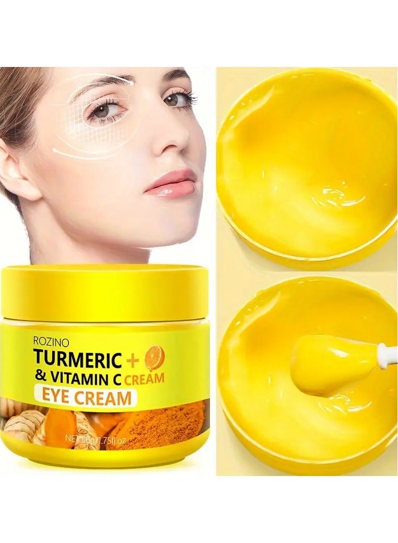 ROZINO Turmeric & Vitamin C Eye Cream, 50g, Retinol for Dark Circles, Lightweight, Non-Greasy, Hydrating & Moisturizing, Unscented, All Skin Types, Glycerin-Enriched, Compact Effect, for Oily Skin